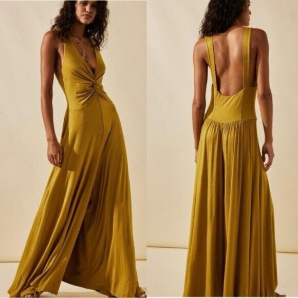 NWOT Free People Harlow One Piece Jumpsuit in Honey Mustard - Picture 1 of 5